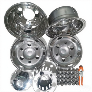 17인치 광택 스테인레스 스틸 이중 휠 시뮬레이터, 휠 커버 볼트, 설치 도구가 포함된 러그 휠캡 6개